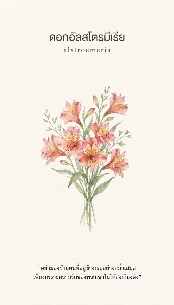 ไพ่ออราเคิล ดอกอัลสโตรมีเรีย Alstroemeria ข้อความ: อย่ามองข้ามคนที่อยู่ข้างเธออย่างสม่ำเสมอ เพียงเพราะความรักของพวกเขาไม่ได้ส่งเสียงดัง