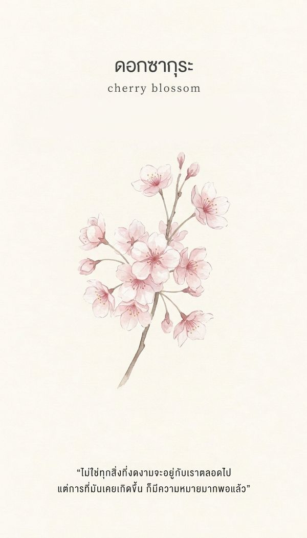 ไพ่ออราเคิล ดอกซากุระ Cherry Blossom ข้อความ: ไม่ใช่ทุกสิ่งที่งดงามจะอยู่กับเราตลอดไป แต่การที่มันเคยเกิดขึ้น ก็มีความหมายมากพอแล้ว