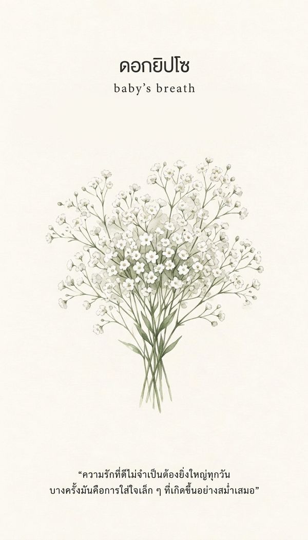 ไพ่ออราเคิล ดอกยิปโซ Baby's Breath ข้อความ: ความรักที่ดีไม่จำเป็นต้องยิ่งใหญ่ทุกวัน บางครั้งมันคือการใส่ใจเล็ก ๆ ที่เกิดขึ้นอย่างสม่ำเสมอ